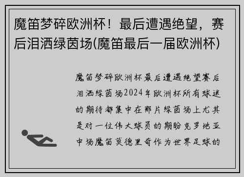 魔笛梦碎欧洲杯！最后遭遇绝望，赛后泪洒绿茵场(魔笛最后一届欧洲杯)