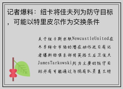 记者爆料：纽卡将佳夫列为防守目标，可能以特里皮尔作为交换条件